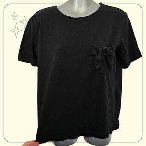 Black Bow on Pocket Cropped Boxy T-Shirt Size L Zara